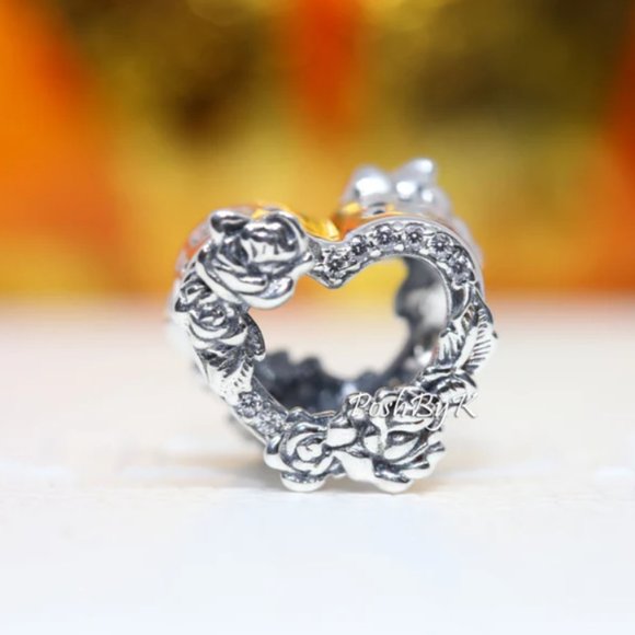 PANDORA Open Heart & Rose Flowers Charm 799281C01 - Picture 2 of 3